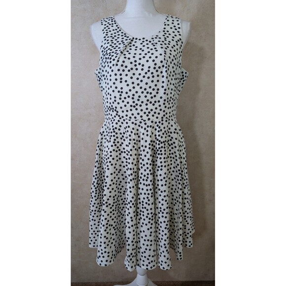 41 Hawthorn Dress Womens L White Black Polka Dot Fit Flare Party Sleeveless - Picture 2 of 12